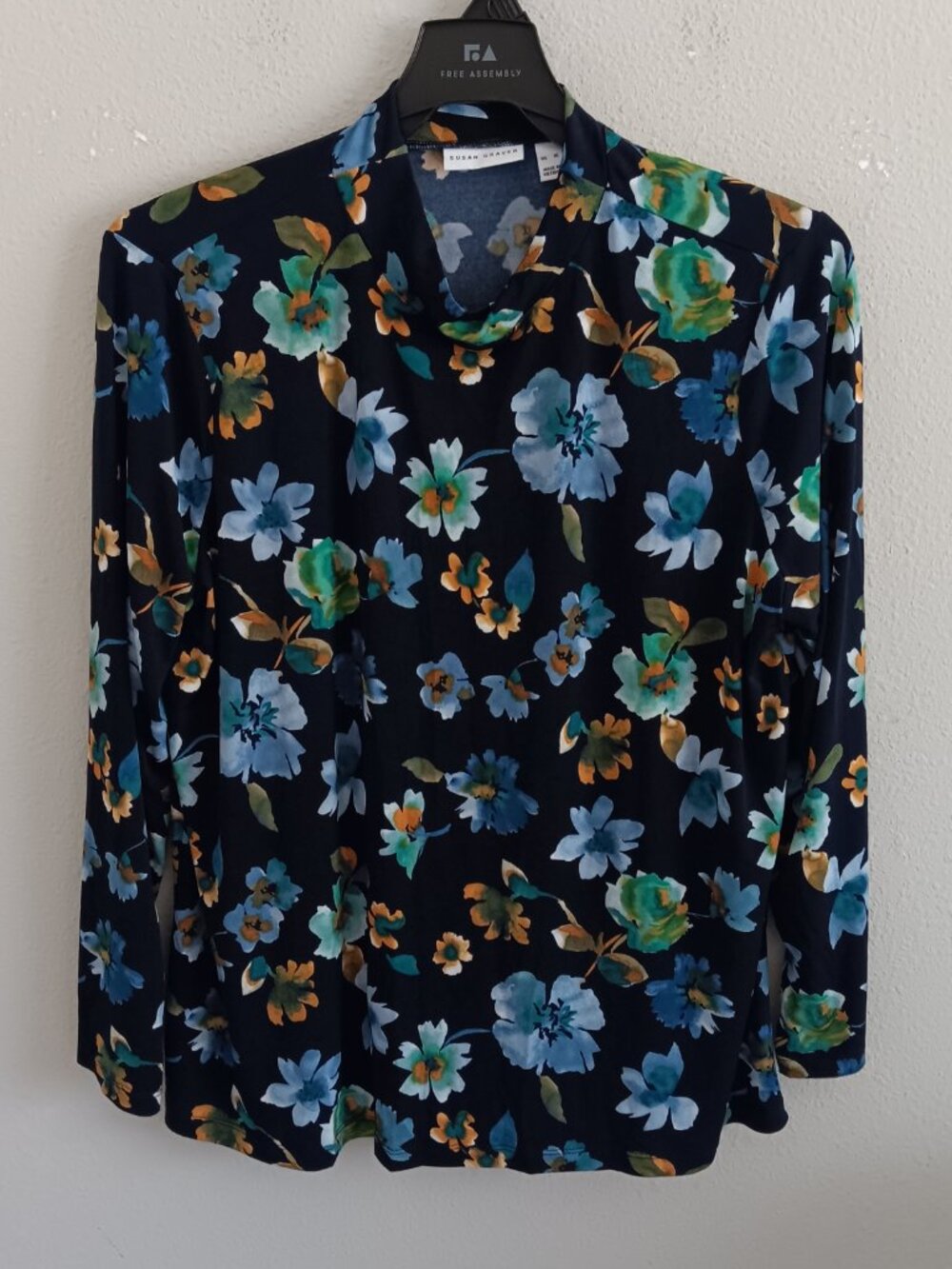 Susan Graver Liquid Knit Mock Neck Top, Ocean Sz XL a65894